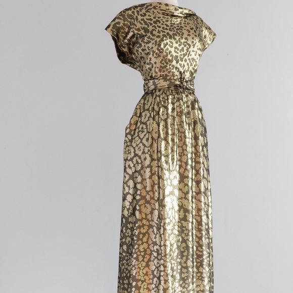 Vintage Pauline Trigère 70s gold silk leopard print dress - Picture 4 of 5